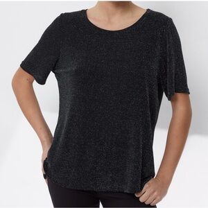 Xscape Black Shimmer Sparkly Glitter Short Sleeve Top Size 2X